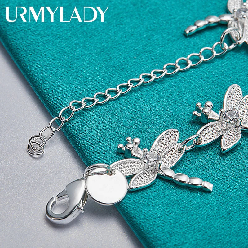 Dragonfly Chain Bracelet 925 Sterling Silver Women Wedding Party Jewellery