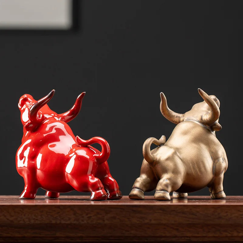 Ceramic Bull Figurines Cattle Ornaments Porcelain Animal Statue Office Desktop Decor
