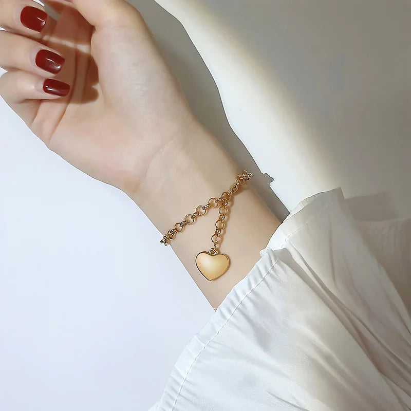 Heart Chain Bracelet Role Link for Women Stainless Steel Gold Color  Love Bangle Valentine Gifts Adjustable 15cm to 19cm