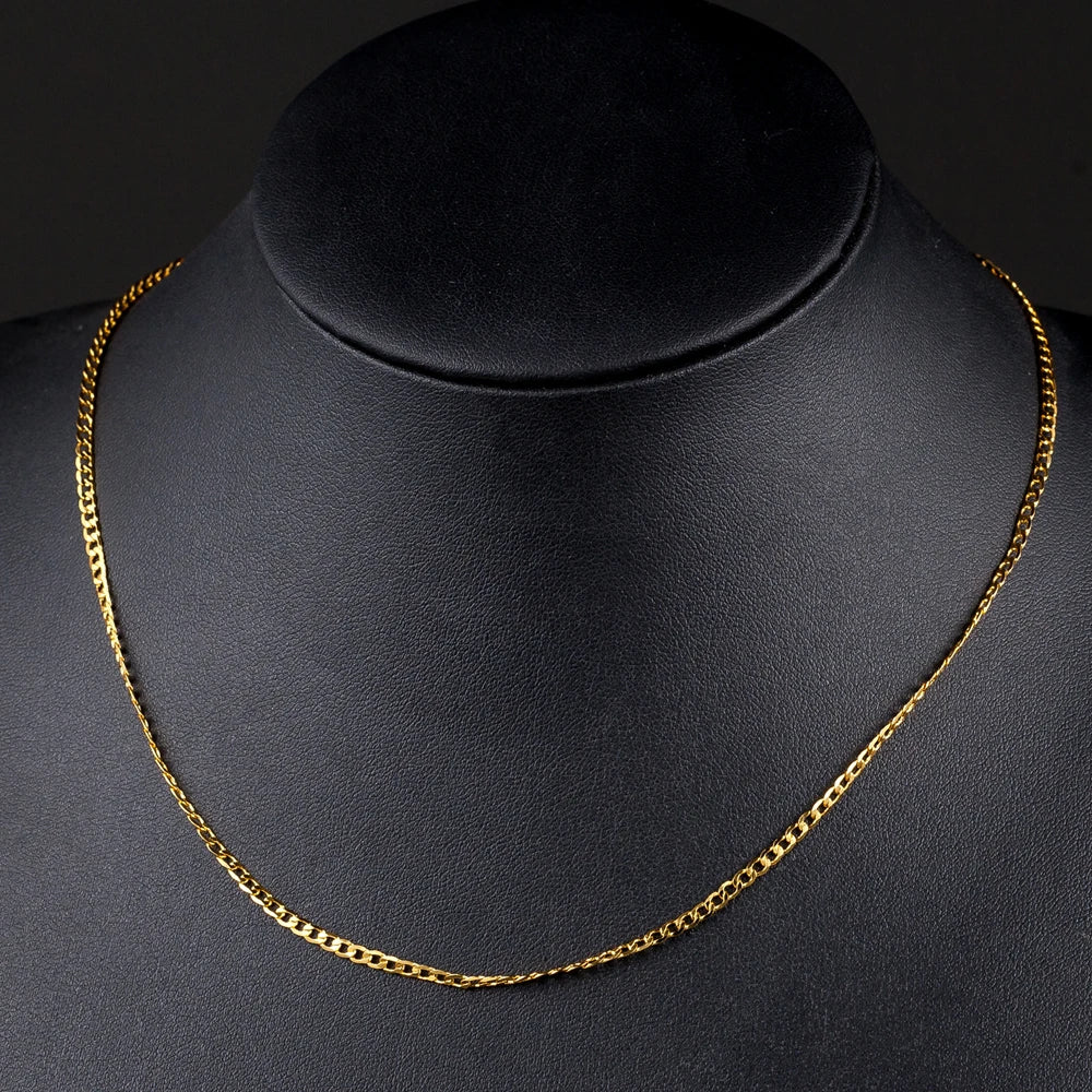 925 Sterling Silver 2mm Sideways Chain Necklace 16 to 30 Inch