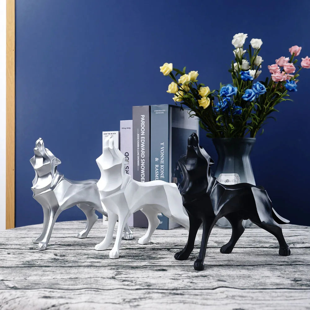 Resin Abstract Wolf Statue Geometric Animal Figurines Office Interior Decoration Nordic Home Decor
