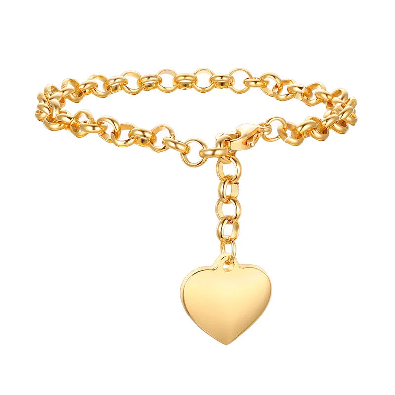 Heart Chain Bracelet Role Link for Women Stainless Steel Gold Color  Love Bangle Valentine Gifts Adjustable 15cm to 19cm