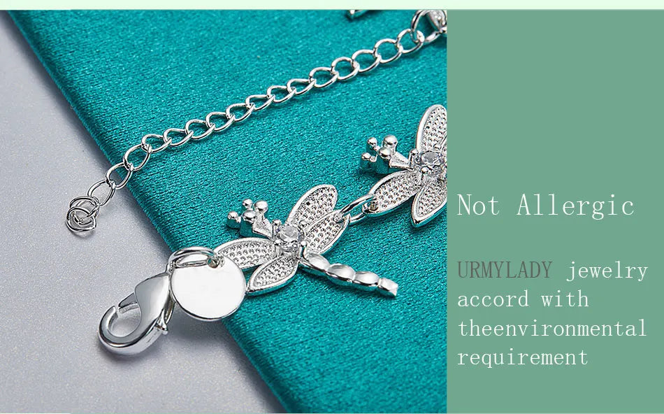 Dragonfly Chain Bracelet 925 Sterling Silver Women Wedding Party Jewellery