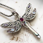 Colourful Dragonfly Pendant Necklace 925 Sterling Silver Fine Jewellery