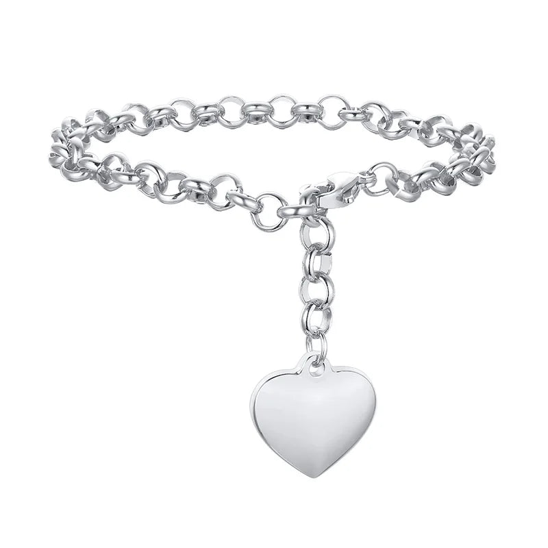 Heart Chain Bracelet Role Link for Women Stainless Steel Gold Color  Love Bangle Valentine Gifts Adjustable 15cm to 19cm