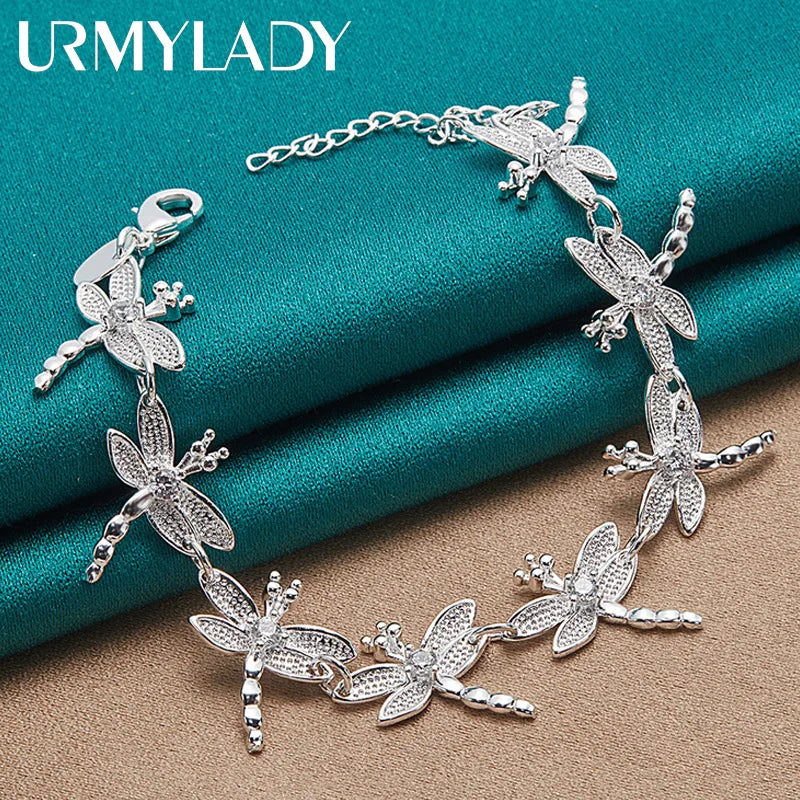 Dragonfly Chain Bracelet 925 Sterling Silver Women Wedding Party Jewellery