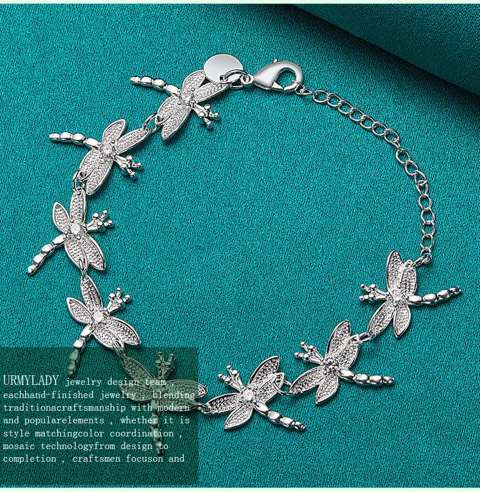Dragonfly Chain Bracelet 925 Sterling Silver Women Wedding Party Jewellery