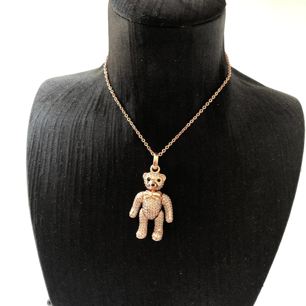 Rose Gold Teddy Bear Necklace 925 Sterling Silver Cute Fine Jewellery Gift