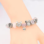 Pink Enamel Mickey Minnie Charm Bracelet Silver Plated Heart Animal Bead