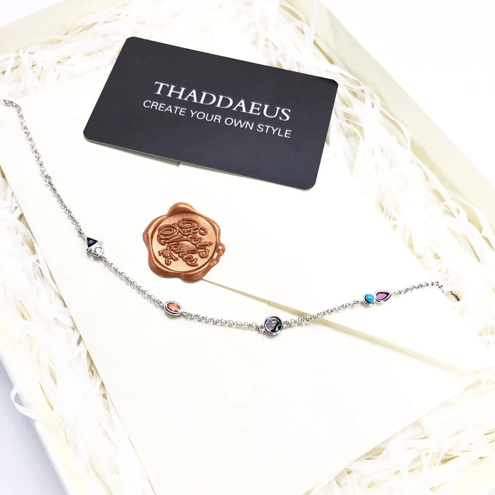 Colourful Stones Playful Link Chain Bracelet 925 Sterling Silver Bohemia