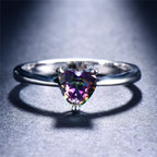 Mystic Fire White Blue Opal Stone Rainbow Zircon Heart Rings For Women Silver Color Birthstone Thin Ring Wedding Bands Jewelry