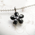 Black Petals Flower Necklace 925 Sterling Silver Romantic Fine Jewellery