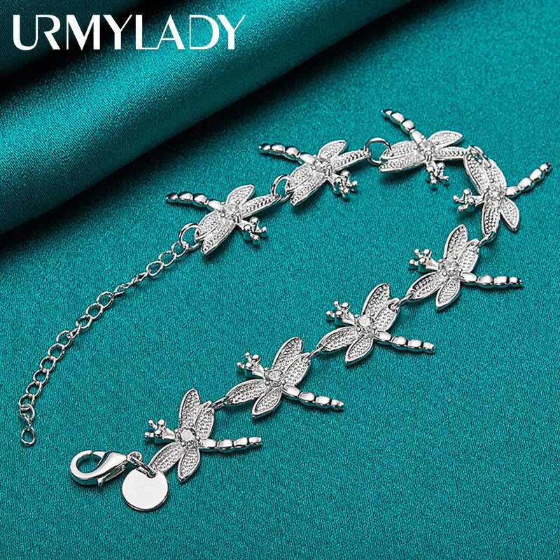 Dragonfly Chain Bracelet 925 Sterling Silver Women Wedding Party Jewellery