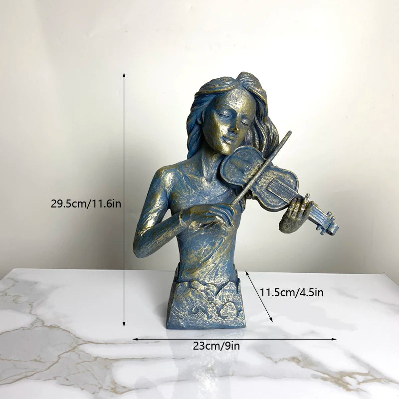 Retro Sculpture Sax Violin Cello Statue Figurines Vintage Home Living Room Bookshelf