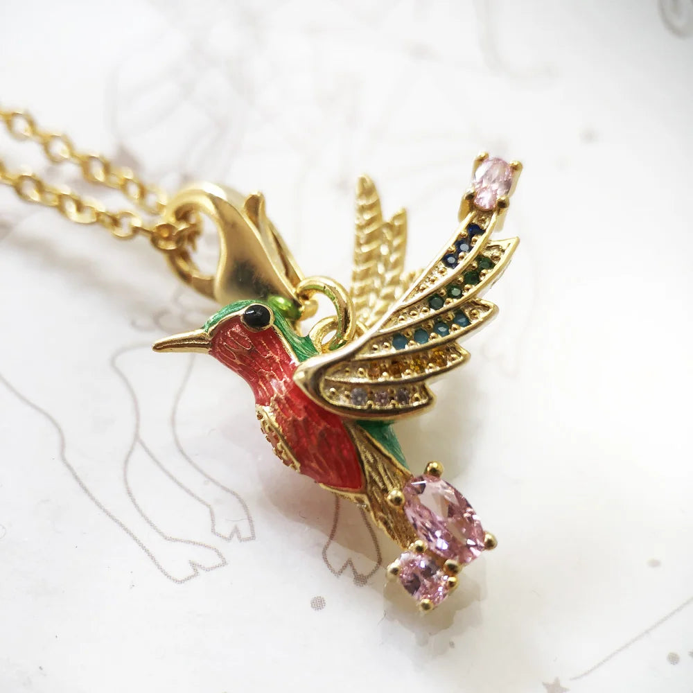 Colourful Hummingbird Necklace 925 Sterling Silver Bohemia Jewellery Gift
