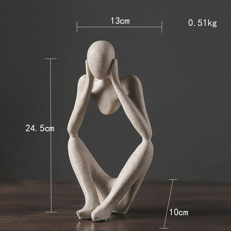 Nordic Abstract Sculpture Thinker Statue Resin Woman Figurine Office Home Decoration
