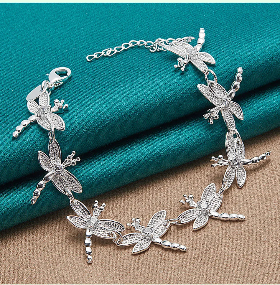 Dragonfly Chain Bracelet 925 Sterling Silver Women Wedding Party Jewellery