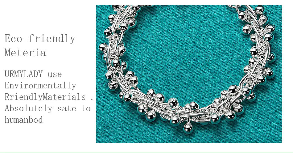 Solid Chain Beads Bracelet 925 Sterling Silver Women Wedding Fashion Jewellery