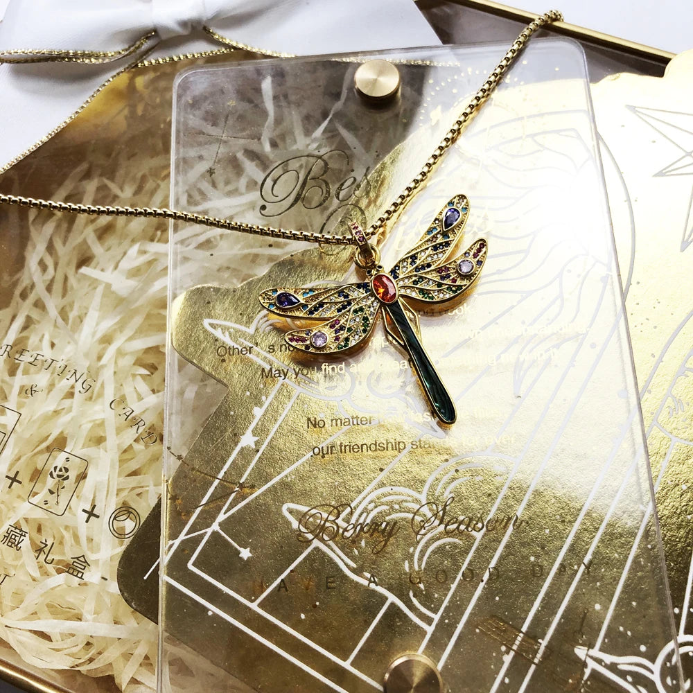Golden Dragonfly Necklace 925 Sterling Silver Fine Jewellery Women's Gift