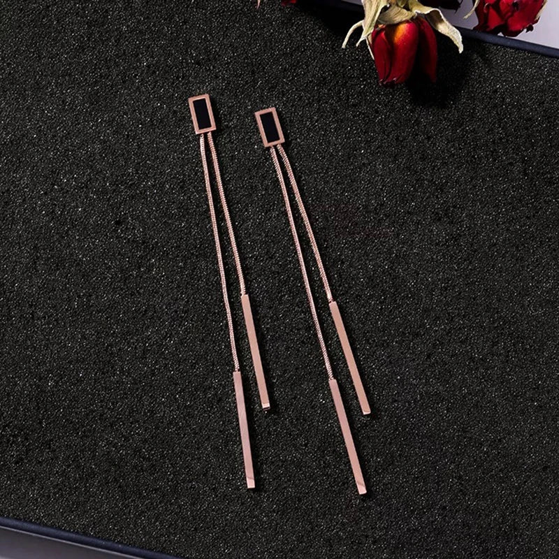 Vintage Long Tassel Geometric Square Drop Earrings Korean Thread