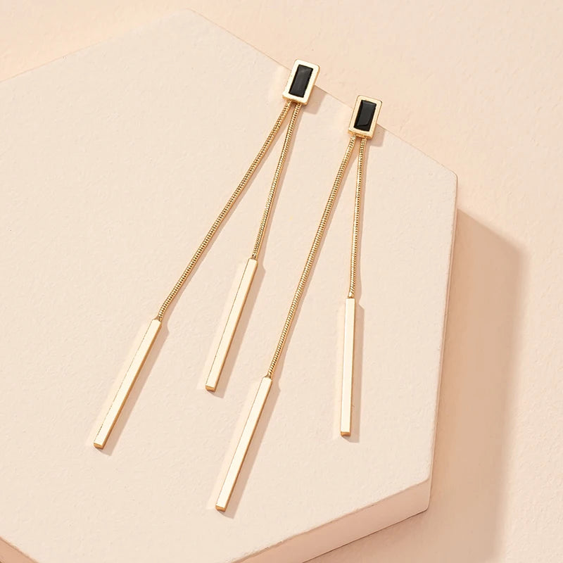 Vintage Long Tassel Geometric Square Drop Earrings Korean Thread