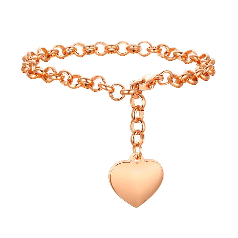 Heart Chain Bracelet Role Link for Women Stainless Steel Gold Color  Love Bangle Valentine Gifts Adjustable 15cm to 19cm