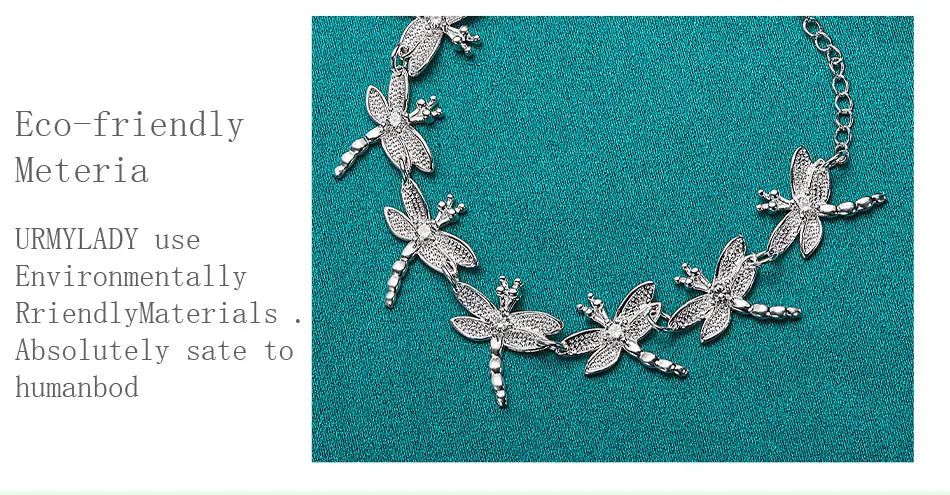 Dragonfly Chain Bracelet 925 Sterling Silver Women Wedding Party Jewellery