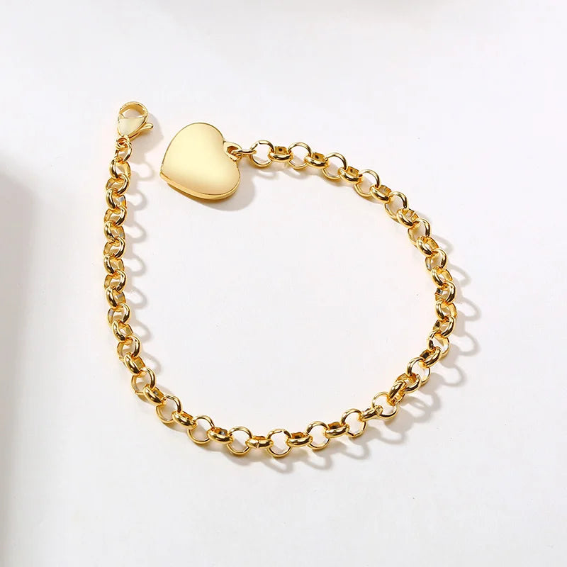 Heart Chain Bracelet Role Link for Women Stainless Steel Gold Color  Love Bangle Valentine Gifts Adjustable 15cm to 19cm