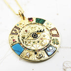 Magical Lucky Symbols Amulet Necklace 925 Sterling Silver Wheel of Fortune