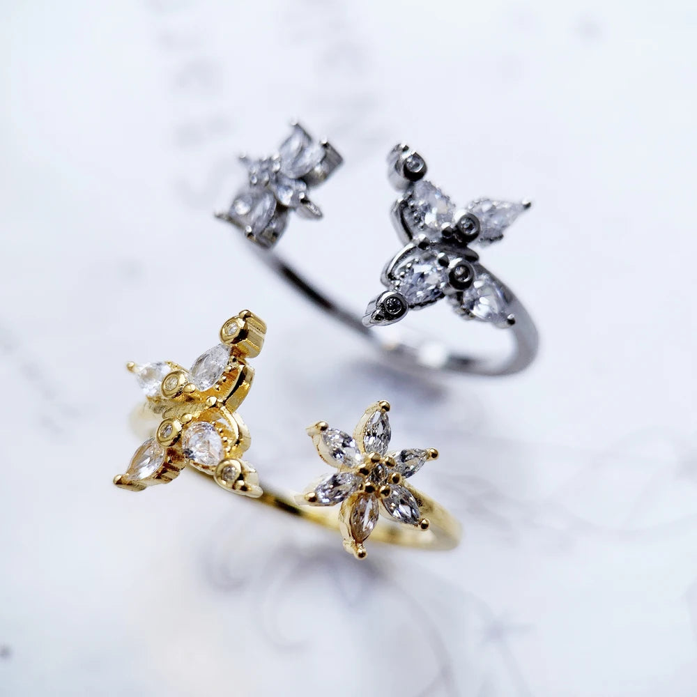 Butterfly with Flower Ring 925 Sterling Silver Romantic Fine Jewellery Women