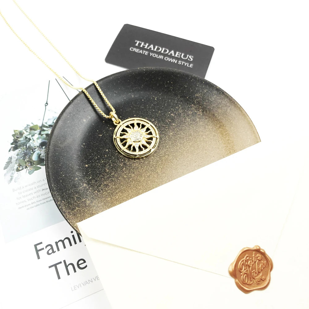 Gold Colour Sun Link Chain Necklace Ethnic 925 Sterling Silver Men Women Gift