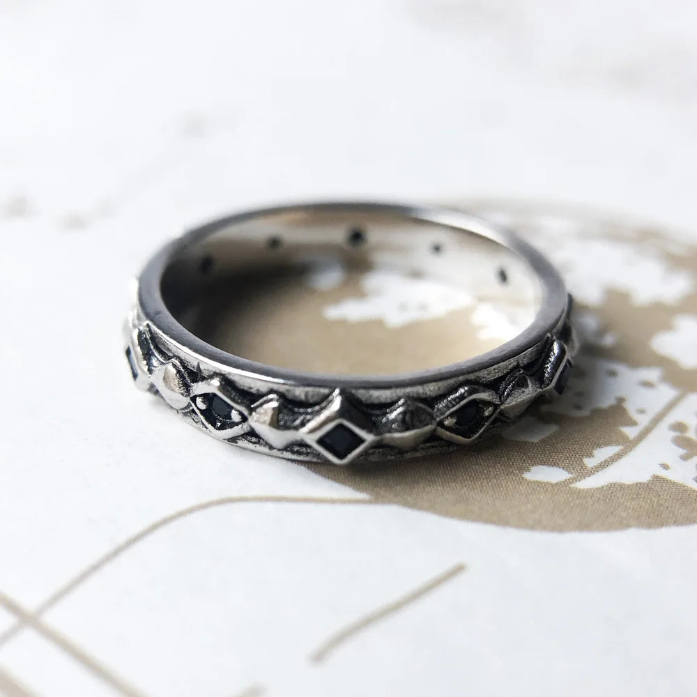 Noble Black Stone Ring 925 Sterling Silver Detailed Vintage Jewellery Men Women