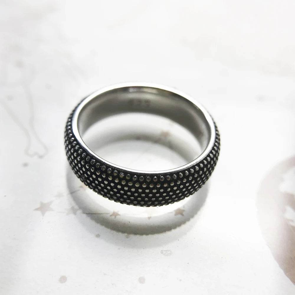 Kathmandu Band Ring 925 Sterling Silver Ethnic Relief Structure Men Women