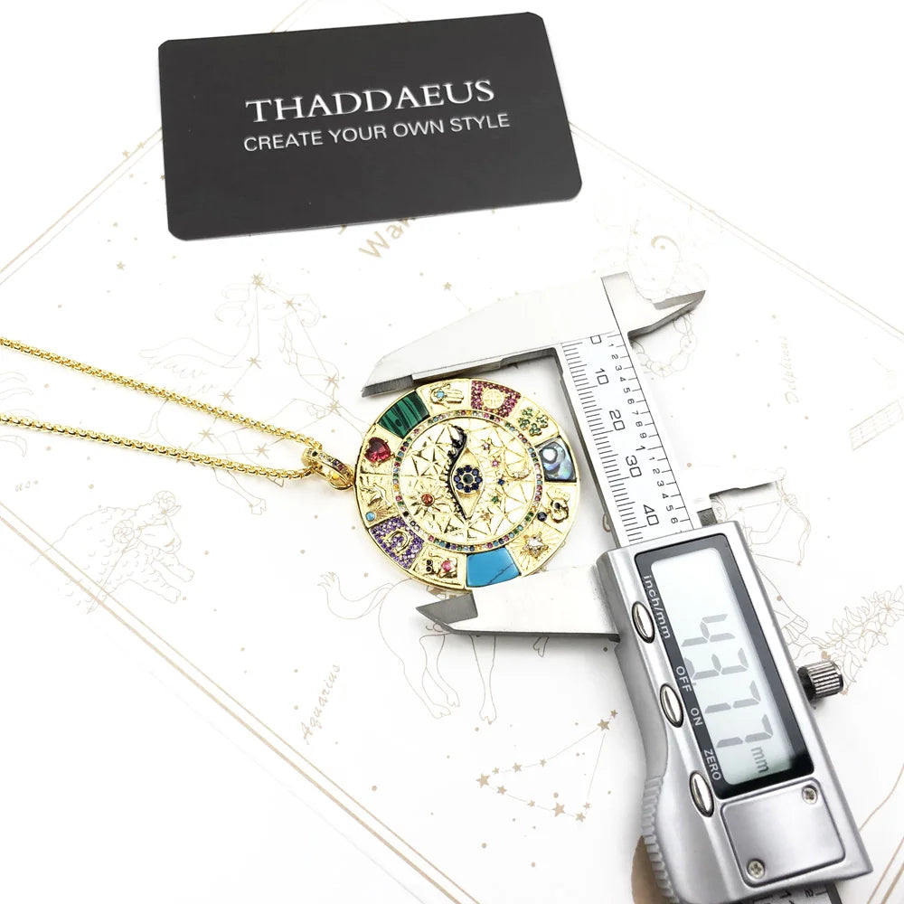 Magical Lucky Symbols Amulet Necklace 925 Sterling Silver Wheel of Fortune
