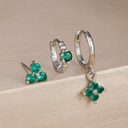 3PCS Gold Plated Chain Zircon Hanging Earrings Stainless Steel Flower