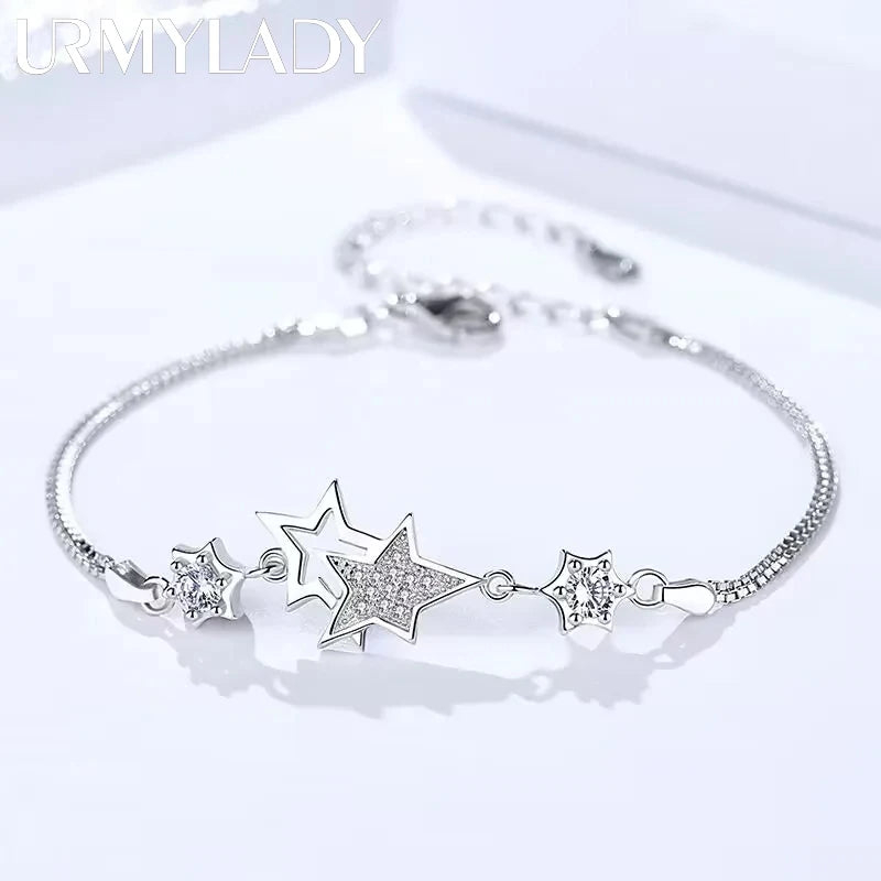 Crystal Star Charm Bracelet 925 Sterling Silver Elegant Wedding Jewellery