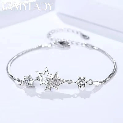 Crystal Star Charm Bracelet 925 Sterling Silver Elegant Wedding Jewellery