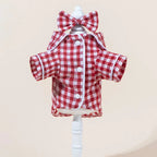 Grid Pattern Cat Dog Pajamas Set Soft Sleepsuit with Flower Headband
