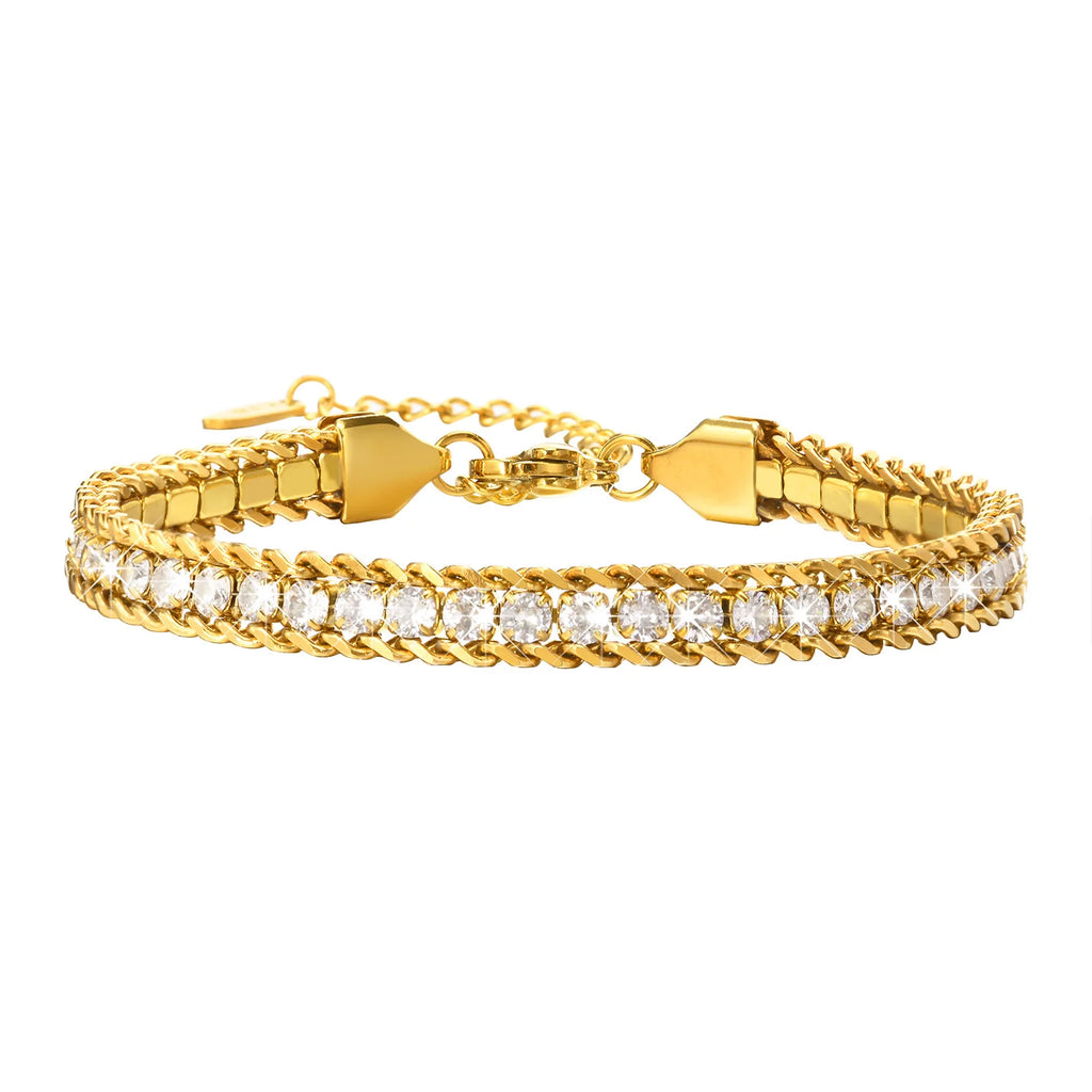 Stainless Steel Tennis Bracelets for Women, Iced Out 5A Cubic Zirconia Stones Charm Bracelets, Ladies Bridal Wedding Jewelry