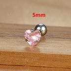 1PC Fashion Zircon Heart Helix Tragus Piercing Stud Earrings Steel