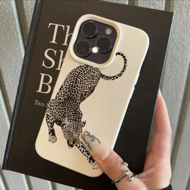 Cool Black Leopard Lychee Case for iPhone 17 16 15 14 13 Pro Max