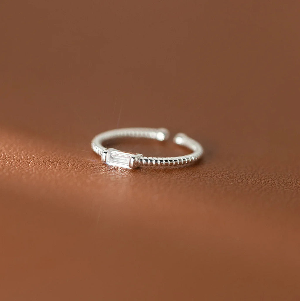 925 Sterling Silver Square Zircon Adjustable Ring Engagement High Quality Jewellery Wholesale