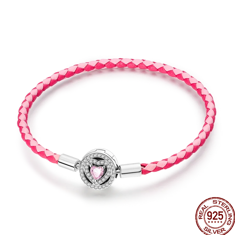925 Silver 17-20CM Heart Pave Zirconia Original Bracelets Infinity Bracelet Fit DIY Charms Bead Birthday Jewelry Gifts Hot Sale