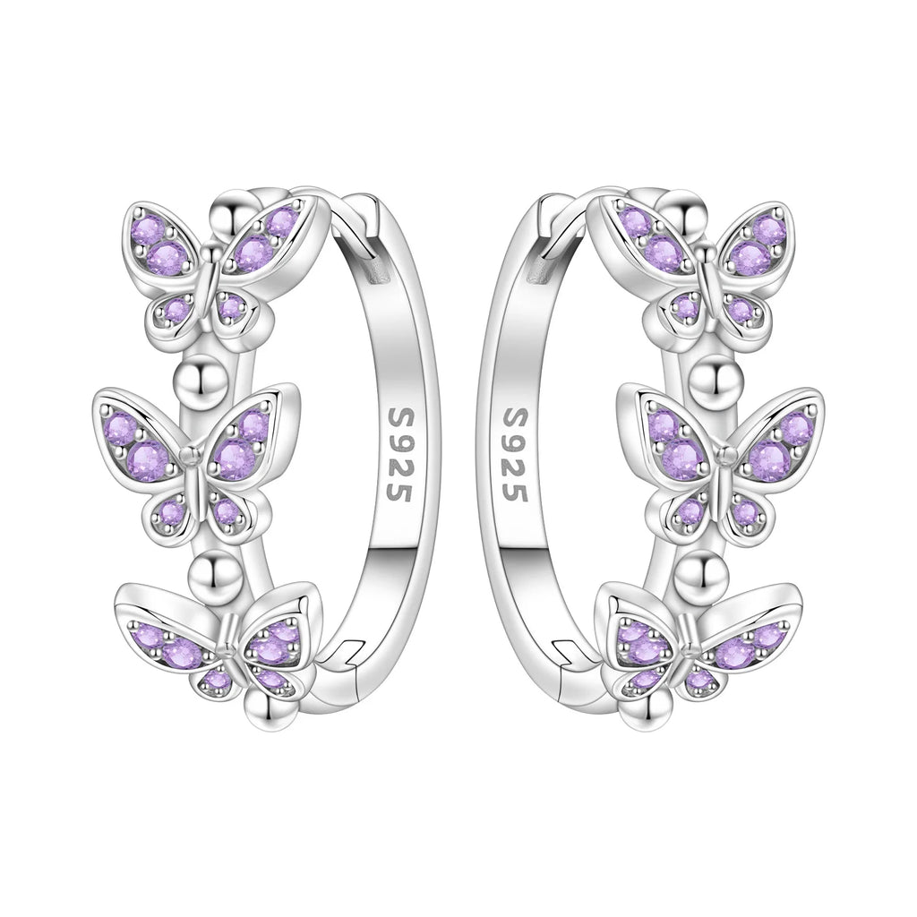 925 Sterling Silver Bees Butterflies Zircon Circle Hoop Earrings Jewellery