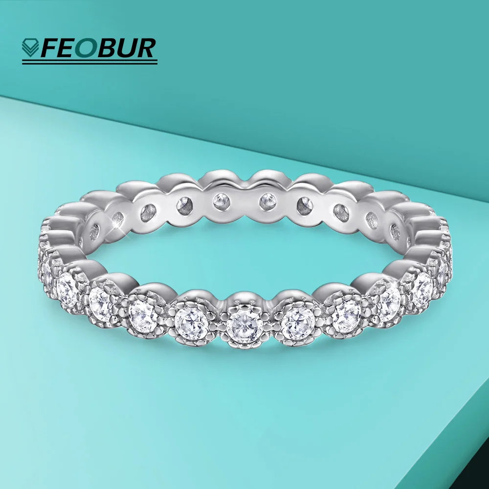 Full Moissanite Eternity Ring 2mm D Color Certified 925 Sterling Silver Stackable Band