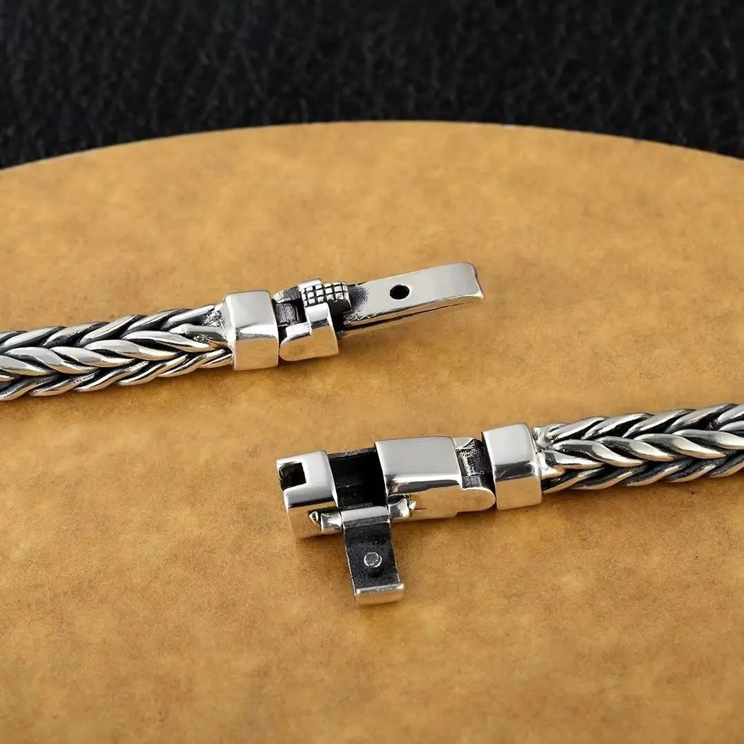 100% S925 Sterling Silver Handmade Woven Retro Domineering Style Personality Keel Man Woman Pure S925 Silver Bracelet Jewelry