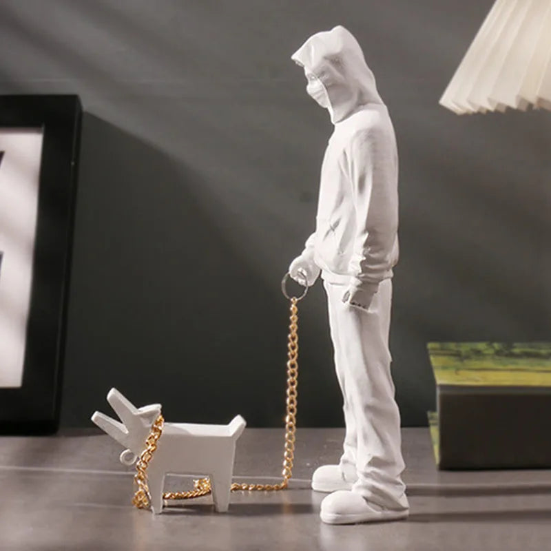 Banksy Statue The Man and Dog Sculpture Street Modern Pop Art Office Home Bar Decor