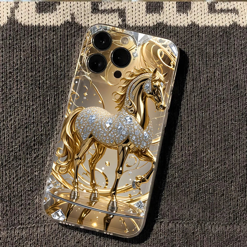 Golden Horse Diamond Print Case for Samsung Galaxy S25 S24 Ultra S23 FE A56