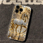 Golden Horse Diamond Print Case for Samsung Galaxy S25 S24 Ultra S23 FE A56