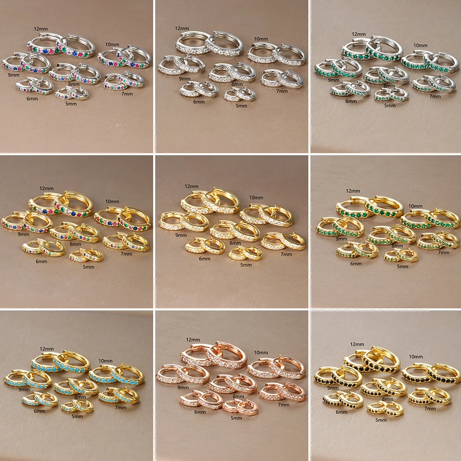 2PCS Minimal Crystal Zirconia Stainless Steel Hoop Earrings Huggie